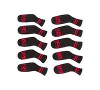 Scott Edward 10 Pcs Golf Iron Club Covers Head Covers for Irons Cuteness Basically Socks Shape Washable Golf Club Head Protector Double Sided Knit Suitable for Most Brands (Black Red Frame)