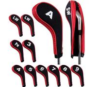 Scott Edward 12pcs Number Print Golf Club Irons Covers Neoprene Zippered Golf Wedge Covers with Long Neck Protective Mesh Golf Head Covers for Men Women Fit Most Standard Irons (Red)