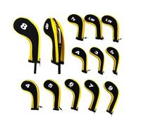 Scott Edward 12pcs Number Print Golf Club Irons Covers Neoprene Zippered Golf Wedge Covers with Long Neck Protective Mesh Golf Head Covers for Men Women Fit Most Standard Irons (Yellow Black)