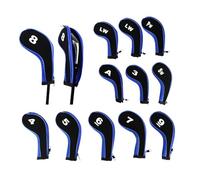 Scott Edward 12pcs Number Print Golf Club Irons Covers Neoprene Zippered Golf Wedge Covers with Long Neck Protective Mesh Golf Head Covers for Men Women Fit Most Standard Irons (Blue Black)
