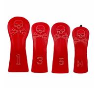 Scott Edward 4pcs/Set Red Skull Golf Golf Club Covers, Thick Synthetic Leather, Waterproof and Wear-resistant, #1#3#5#H, Suitable for Driver Fairway Hybrid Wood
