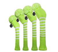 Scott Edward Knit Golf Headcovers for Wood 4 PCS Packed,Fit Driver Wood, Fairway Wood and Hybrid/UT, Long Neck,Big Pom Pom, for Men/Women (Lime Green)