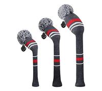 Scott Edward Knitted Golf Club Head Covers for Woods 3Pcs Set Golf Driver (460CC) Fairways and Hybrid/UT with Rotating Number Tags(Grey Warninig)