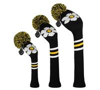 Scott Edward Knitted Golf Club Head Covers for Woods 3Pcs Set Golf Driver (460CC) Fairways and Hybrid/UT with Rotating Number Tags(Daisy)