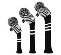 Scott Edward Knitted Golf Club Head Covers for Woods 3Pcs Set Golf Driver (460CC) Fairways and Hybrid/UT with Rotating Number Tags(Black Diagonal Stripes)