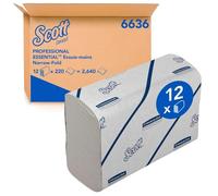 Scott Essential 6636 Paper Towels, Narrow Fold, 2 Ply, White, Soft and Absorbent, Made from Recycled Fibres, 12 Ties x 220 Sheets (2,640 Total)
