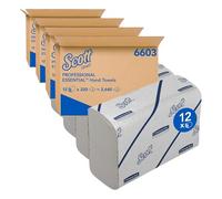 Scott Essential Hand Towels, Narrow-Fold 2-Ply White Paper Towels, Soft, Absorbent, FSC Certified, Compatible with Multifold Dispensers, 12 Clips x 220 Sheets (2,640 Sheets Total), Model Nr. 6603