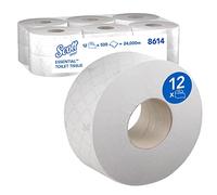 Scott Essential Jumbo Roll Toilet Tissue 8614 - 2 Ply Toilet Paper - 12 Rolls x 500 White Toilet Paper Sheets (2,400m)
