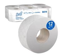 Scott Essential Jumbo Toilet Tissue 8614 2-Ply White Toilet Paper Rolls, Soft And Strong, High-Capacity Format For Commercial