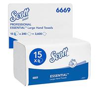 Scott Essential Large Folded Hand Towels 6669 - Multifold Paper Towels - 15 Packs x 240 White Z fold (3,600 Total)