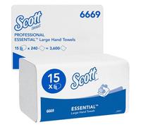 Scott Essential Large Folded Hand Towels 6669 - Multifold Paper Towels - 15 Packs x 240 White Z fold (3,600 Total)