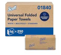 Scott Essential Multifold Paper Towels (01840) with Fast-Drying Absorbency Pockets, White, 250 Count (Pack of 16)