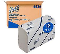 Scott Essential Hand Towels 6636 - Narrow-Fold White Paper Hand Towels - 12 Clips x 220 pcs. (2,640 Total)
