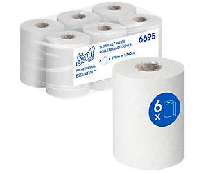 Scott Essential Paper Hand Towels Rolled White 1 Ply 1,140 m 6695 190 m Pack of 6