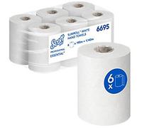Scott Essential Slimroll Hand Towels 6695 White Paper Towel Rolls, Airflex Technology, Food Contact & European Ecolabel
