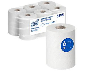 Scott Essential Slimroll Rolled White Paper Hand Towels 1 Ply 6695 6 Rolls x 190m