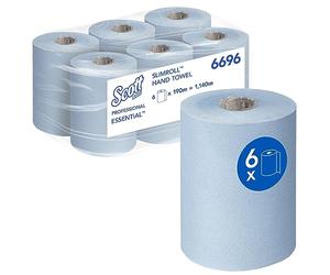 Scott Essential SlimrollTM Rolled Hand Towels - 1-Ply, Blue, Strong & Absorbent Paper Towels - 6 Rolls x 190m (Total 1,140m), Model Nr. 6696