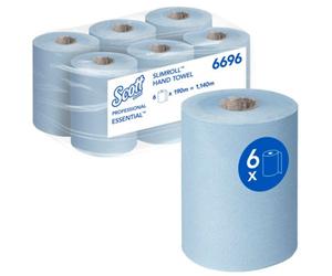 Scott Essential Slimrolltm Rolled Hand Towels 6696 1-Ply, Blue, Strong & Absorbent Paper Towels 6 Rolls X 190M (Total 1,140M)
