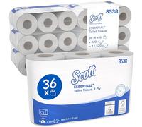Scott Essential Standard Size Toilet Roll 8538 - 2 Ply White Toilet Paper - 6 Packs of 6 Toilet Rolls x 320 pcs. (36 Rolls / 11,520 Sheets Total)
