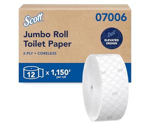 Scott - KCC07006 Essential Jumbo Roll JR. Coreless Toilet Paper (07006), 2-PLY, White, 12 Rolls/Case, 1,150' / Roll