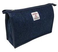 Scott MacKenzie Harris Tweed Blue and Black Herringbone Toiletries Wash Bag