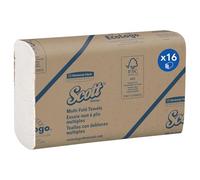 Scott Multifold Hand Towels, Z-Fold White Paper Towels for Bathroom, Soft, Strong, Eco-Friendly, Highly Absorbent, 16 Packs x 250 Z-Fold Paper Sheets (4,000 Sheets Total). Model nr. 1894