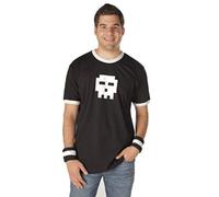 Scott Pilgrim vs. The World Pixel Skull Adult Black with White Ringers T-Shirt Tee (Adult Medium)