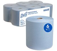 Scott® Rolled Paper Hand Towels 6668 - Blue 1-Ply Paper Towels for Efficient Hand Drying in High-Use Areas - 6 Rolls x 304m (1,824m Total)