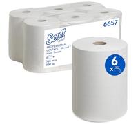 Scott Slimroll Paper Towels 6657 White 1-Ply Rolled Hand Towels, Highly Absorbent, Tear-Resistant, FSC & EU Ecolabel Certified, Compatible with Dispensers, 6 Rolls x 165m (990m Total)