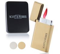 Scott & Webber® Windproof Lighter Jet Flame Metal Refillable Windproof Adjustable up to 1300 °C Includes Elegant Metal Gift Box Lighter without Gas Contents (Gold Square)