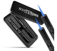 Scott & Webber® - Windproof Lighter with Jet Flame - Pack of 2 Refillable Gas Lighter Made of Metal - Includes Elegant Metal Gift Box (without Gas Contents)