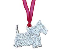 Scottie Dog Christmas Decoration, Scottish Terrier Gift, On Organza Ribbon (Red, Green, Blue or Purple), Handmade, in Fine Pewter, by William Sturt