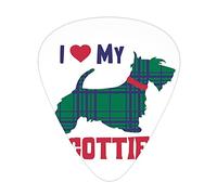 Scottie Dog Guitar Picks 12 Pack Universal ABS Guitar Picks,I Heart My Scottie Message Tartan Pattern Built in Dog Silhouette,for Acoustic and Electric Guitar,Dark Blue Green and Ruby