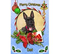 Scottie/Scottish Terrier Dog Christmas Card Blue 'Merry Christmas Dad' - Special Animal Xmas Card for Him From Pets Kids