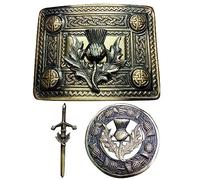 Scottihs Kilt Belt Buckle Antique Finish, Thistle Kilt Pin, Stag Head Pin & Brooches Shawl, Kilt Belt with Buckle Celtic Knot (Thistle)