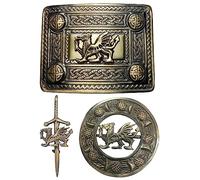 Scottihs Kilt Belt Buckle Antique Finish, Thistle Kilt Pin, Stag Head Pin & Brooches Shawl, Kilt Belt with Buckle Celtic Knot (Welsh Dragon)