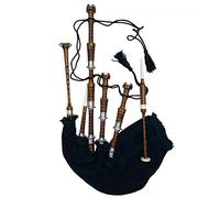 Scottish Bagpipe Rosewood Natural Colour with Silver Plain Mounts Free Tutor Book, Carrying Bag, Drone, Reeds (Black Watch)