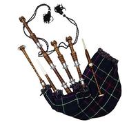 Scottish Bagpipe Rosewood Natural Colour with Silver Plain Mounts Free Tutor Book, Carrying Bag, Drone, Reeds (Brown, Mackenzie)
