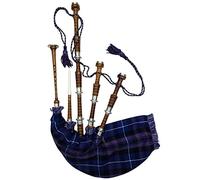 Scottish Bagpipe Rosewood Natural Colour with Silver Plain Mounts Free Tutor Book, Carrying Bag, Drone, Reeds (Brown, Pride of Scotland)