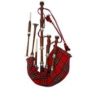 Scottish Bagpipe Rosewood Royal Stewart Tartan Natural Color with Silver Plain Mounts Free Tutor Book, Carrying Bag, Drone, Reeds