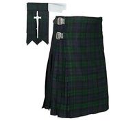 Scottish Black Watch Tartan Kilt FREE Flashes & Kilt Pin, Black Watch Tartan, Belly Button 36