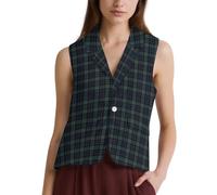 Scottish Blue-Green Plaid Women's Waistcoats 1 Button V-Neck Suit Vests Economy Slim Fit Business Dress M