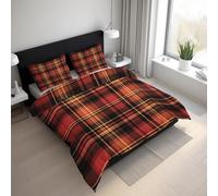 Scottish British Culture Plaid Duvet Cover, Check Red Black Bedding Sets Single Size, Reversible Print Breathable Quilt Cover with 1 Pillowcase, Zipper Closure, Bedroom Decor