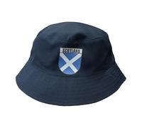 Scottish Bucket Hat - Unisex Recycled Polyester Sun Hat with Scotland Flag Design - Eco-Friendly Hat for Festivals, Sports Events, Outdoor Activities, and Everyday Wear (UK, Alpha, L, Navy)