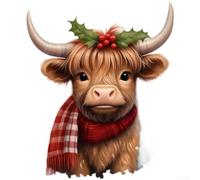 Scottish Cattle Cow Painting on Fir Wood Wooden Wall Decor for Rustic Farmhouse Hanging Decoration Suitable for Indoor and Outdoor Use (JM00975)