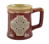 Scottish Celtic Cross Embossed Design Hot Piping Stoneware Mug 500ml - Hot Chocolate Coffee Tea Cups - Traditional Scottish Christmas New Year Gifts - Red