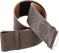 Scottish Celtic Leather Kilt Belt, Brown, Embossed Masonic, Thistle and Lion Rampant Design (Thistle, M (31"-36"))