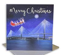 Scottish Christmas Card - Santa Over the Queensferry Crossing - single