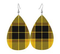 Scottish Clan Cameron Tartan Plaid Dangle Earring | Lightweight Leather Teardrop Earring For Women Fashion Jewelry Gifts Casual Everyday Wear