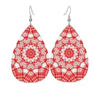 Scottish Clan Cameron Tartan Plaid Dangle Earring | Lightweight Leather Teardrop Earring For Women Fashion Jewelry Gifts Casual Everyday Wear